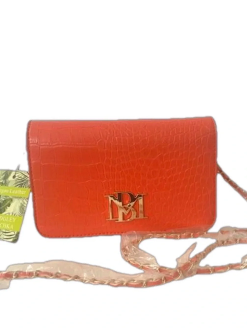 NWOT Badgley Mischka Orange Croc-Embossed Convertible Clutch/Chain Crossbody